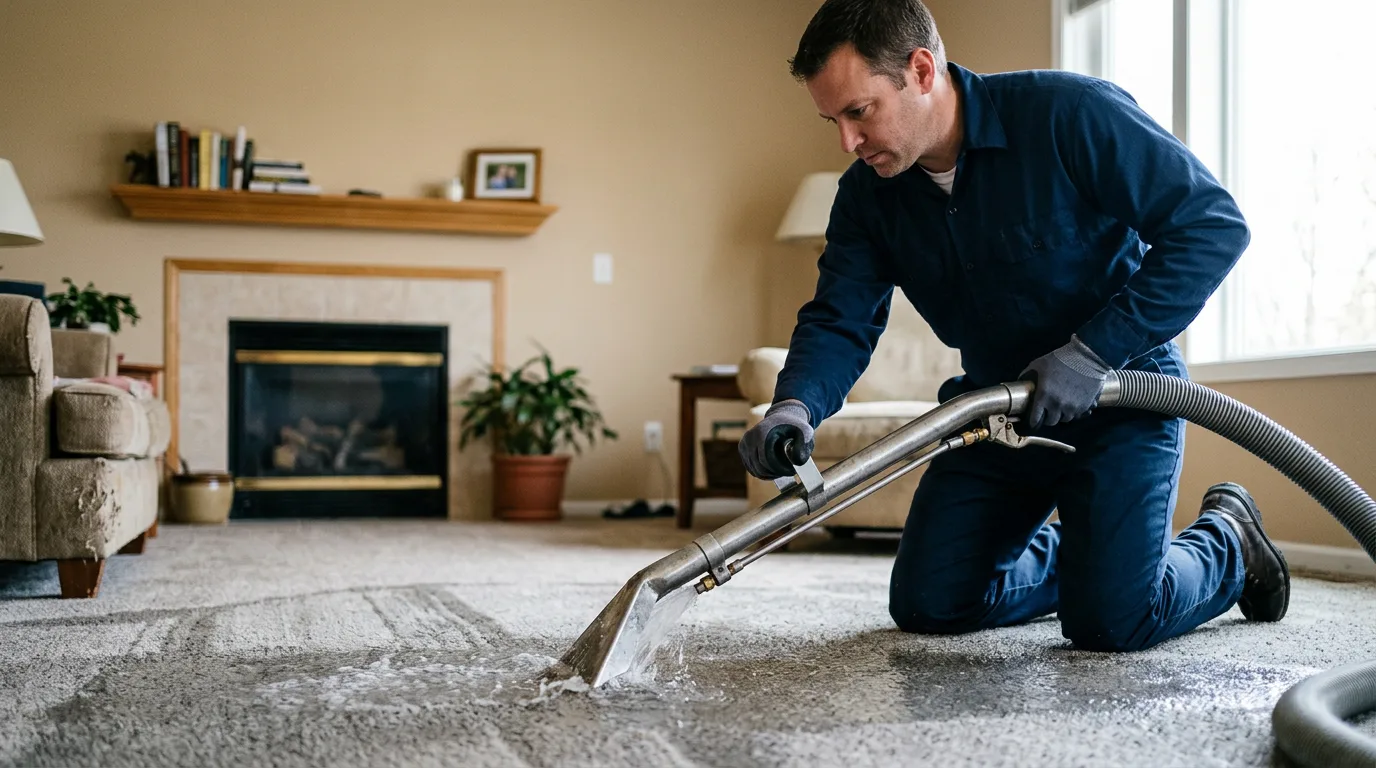 Water damage restoration technician working near Cross Plains, TX